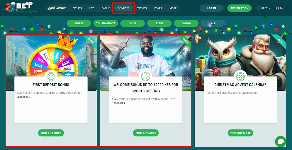 22bet Welcome Bonuses Screenshot